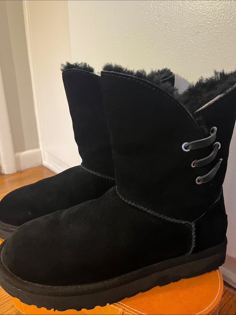 UGG Black Suede Shearling Boots